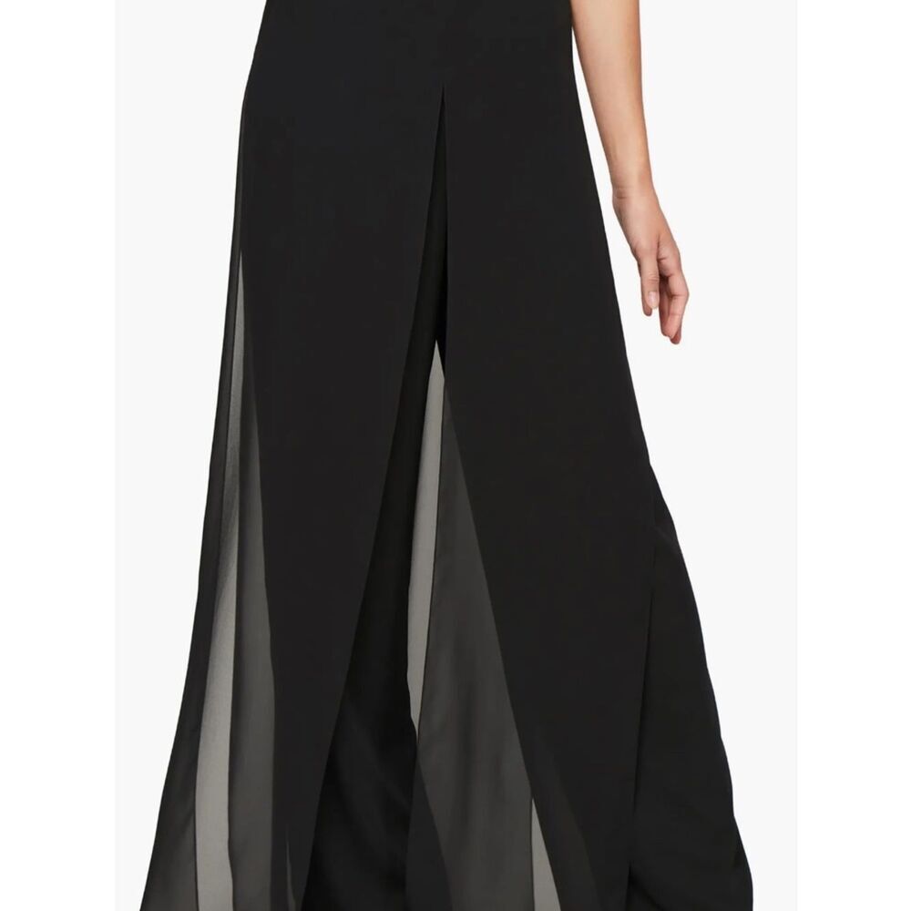 Another Thyme Black Shiffon Wide Leg Draped Trouser Size XL